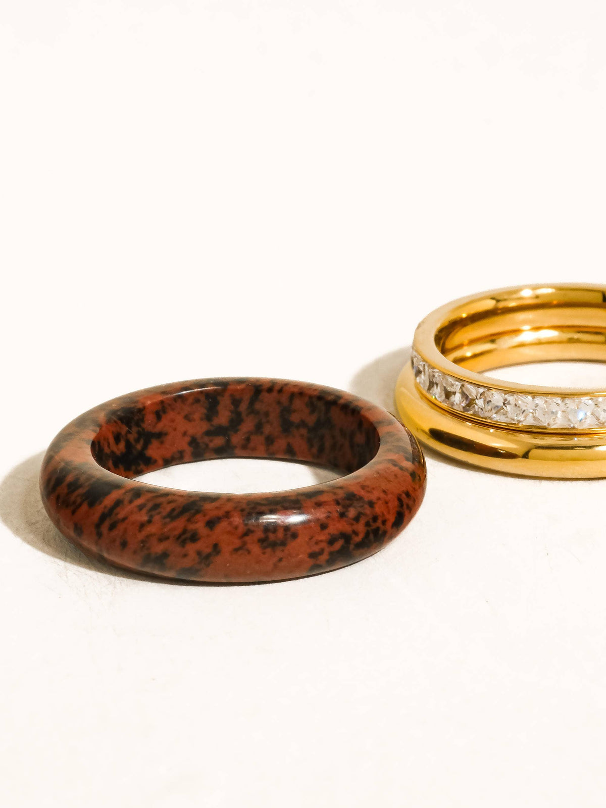 Ash 18K Gold Non-Tarnish Red Jasper Stone Mixed Ring Set
