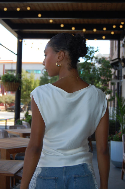 Boat Neck Pleated Top