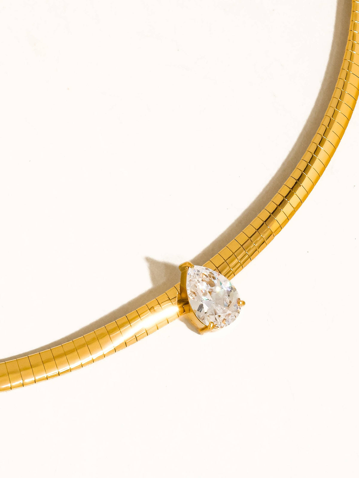 Non-Tarnish Teardrop CZ Choker Necklace