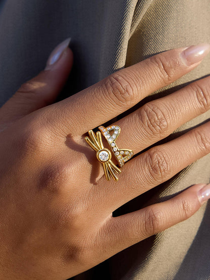 Kairo 18K Gold Non-Tarnish CZ Cat Ear Statement Ring