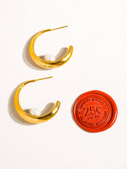 Non-Tarnish Hoop Pearl Earring