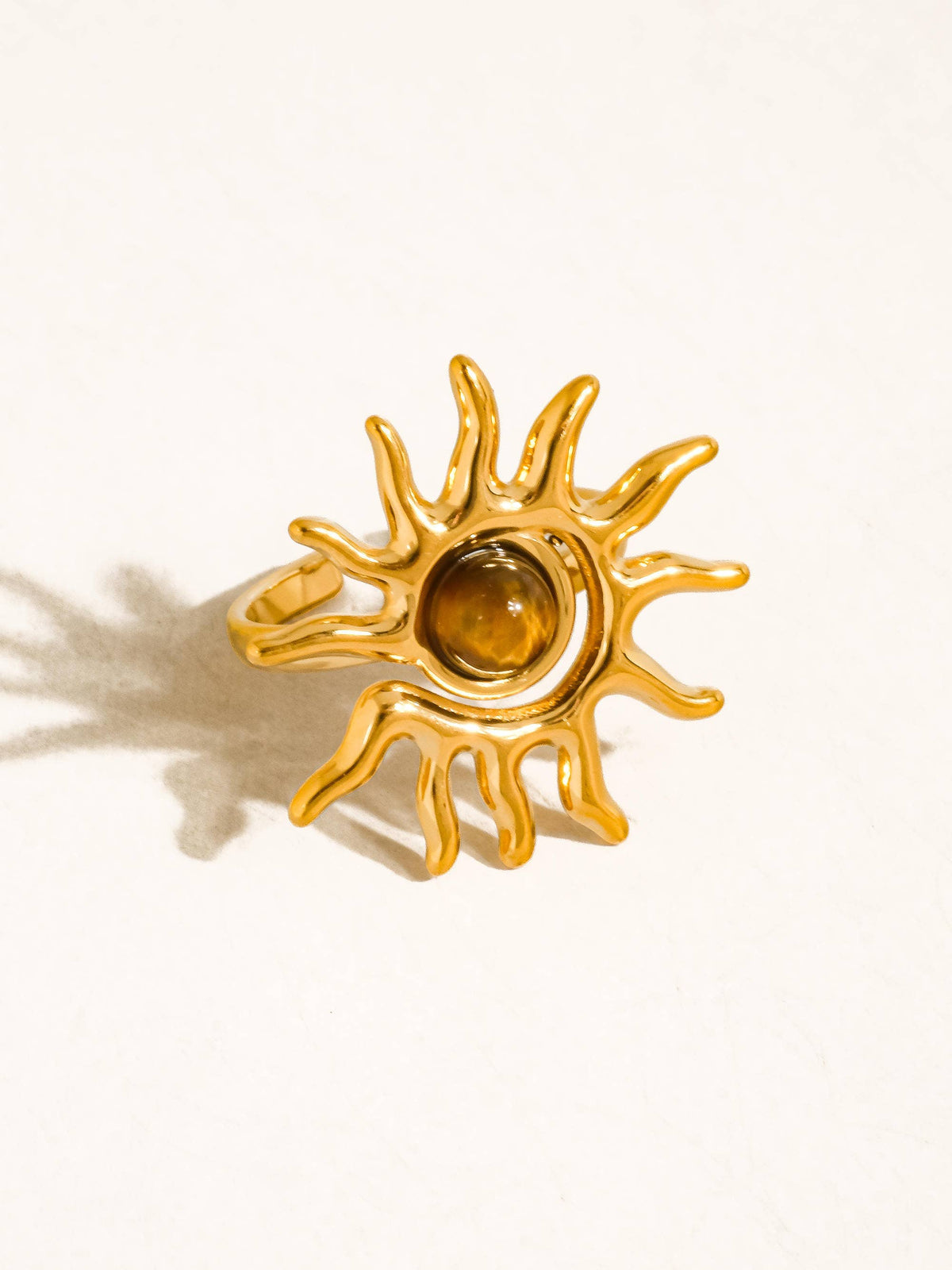 Hawthorne 18K Gold Non-Tarnish Tiger Eye Sun Ring