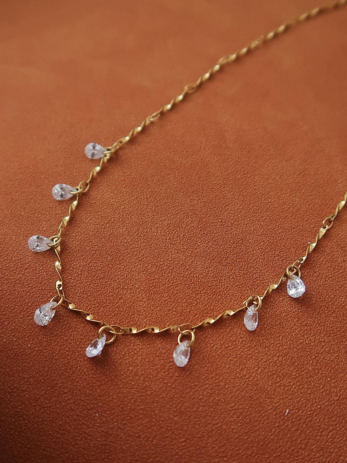 Non-Tarnish CZ Teardrop Chain Necklace