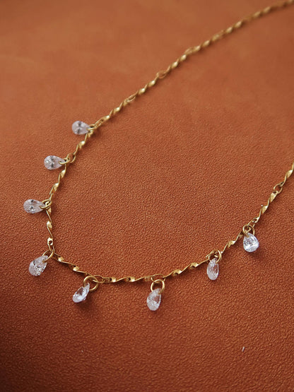 Non-Tarnish CZ Teardrop Chain Necklace