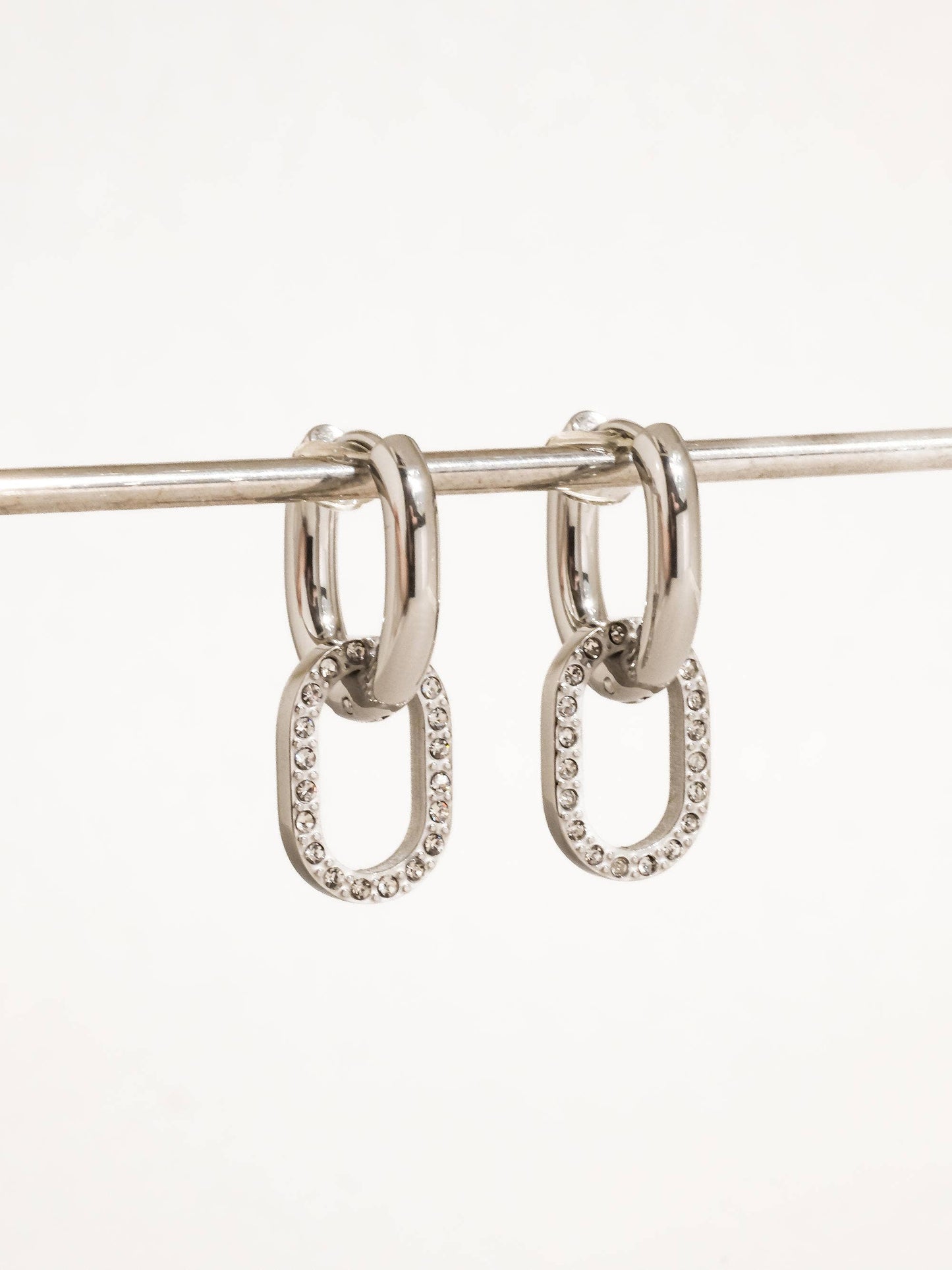 Non-Tarnish CZ Oval Link Drop Earrings