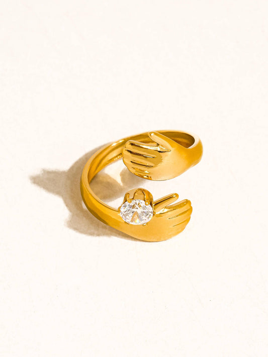 Zyne 18K Gold Non-Tarnish Hands Embrace CZ Ring