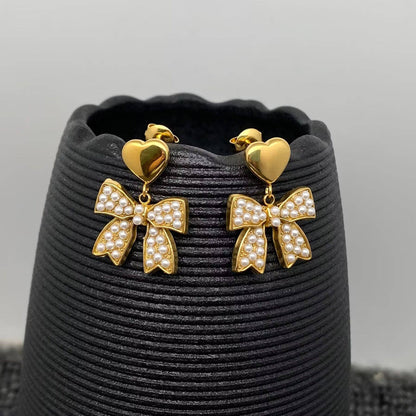 Pearl Bow Water Resistant Earrings
