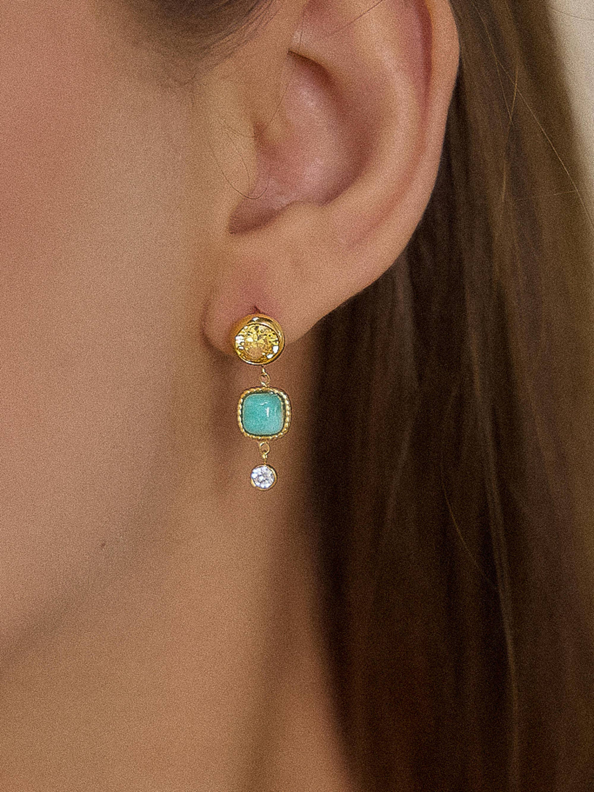 Non-Tarnish Green Stone Drop Earrings