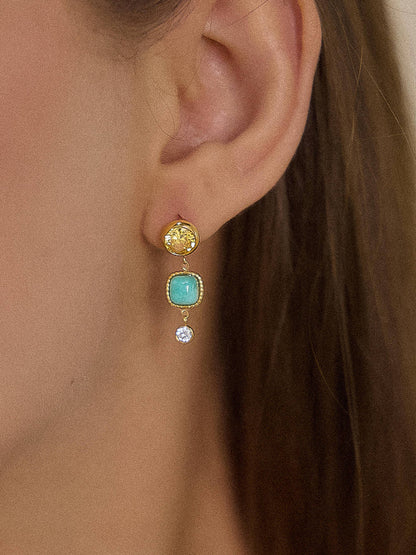 Non-Tarnish Green Stone Drop Earrings