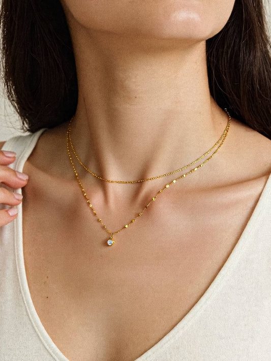 Cerise Non-Tarnish CZ Stone Stacked Necklace