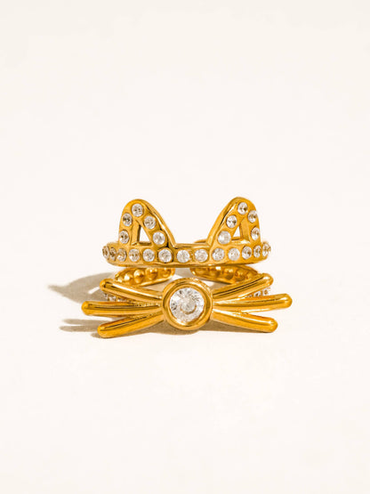 Kairo 18K Gold Non-Tarnish CZ Cat Ear Statement Ring