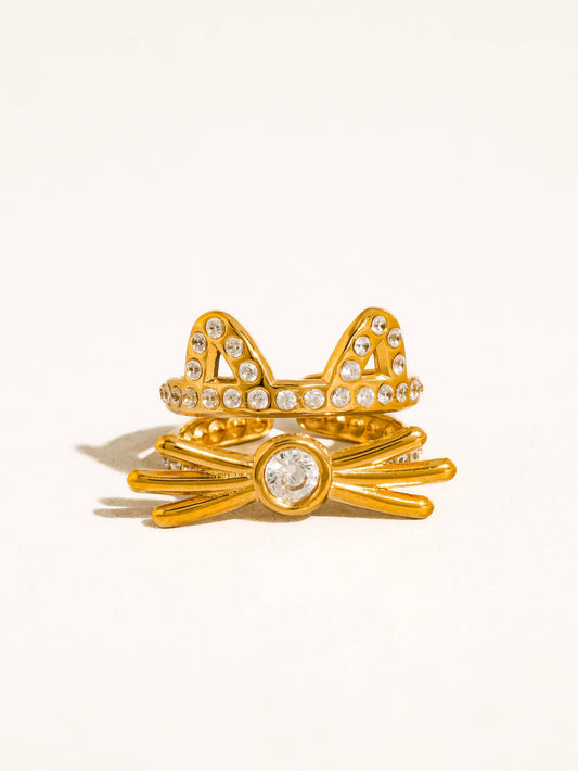 Kairo 18K Gold Non-Tarnish CZ Cat Ear Statement Ring