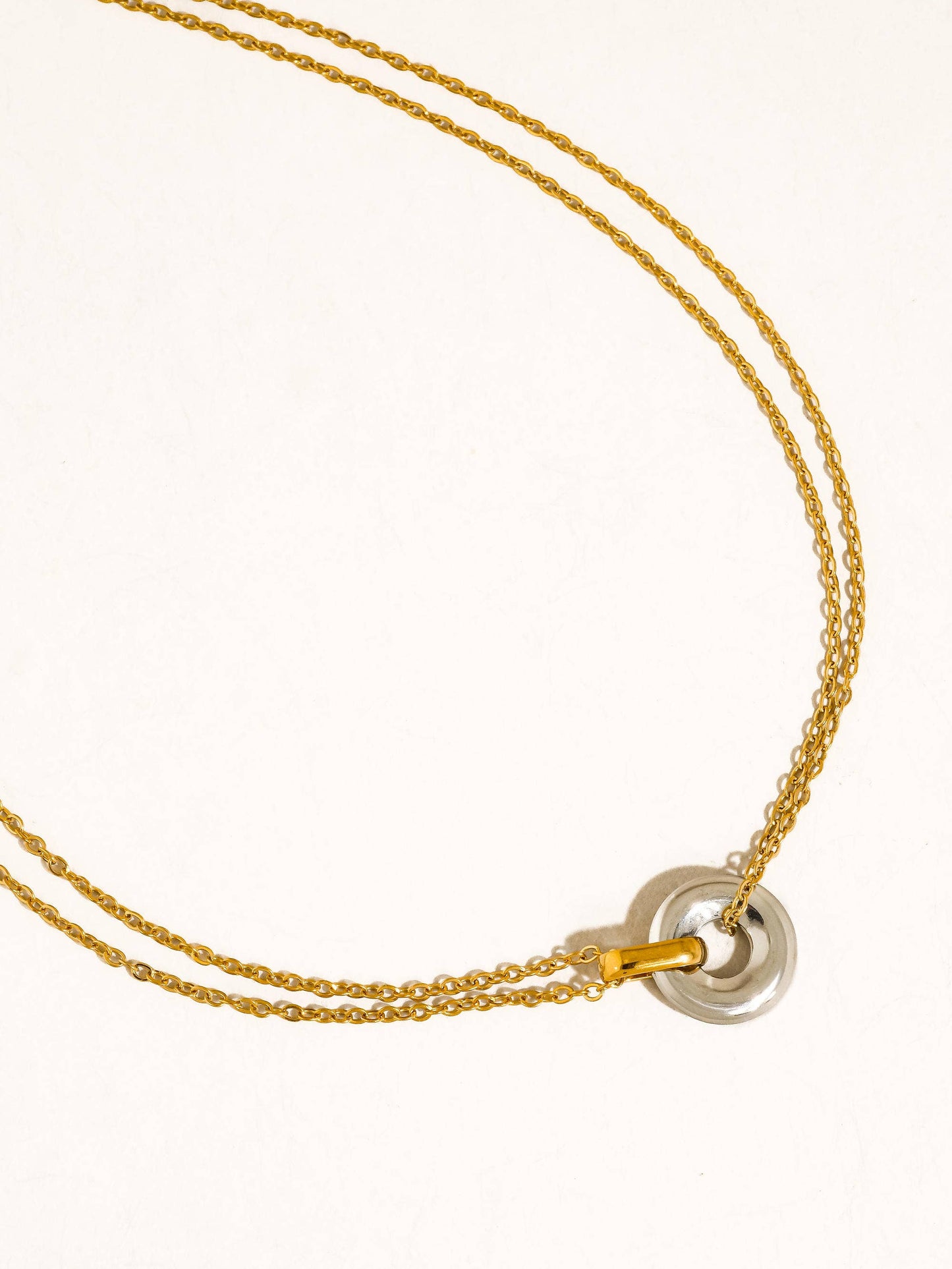 Non-Tarnish Two Tone Circle Necklace