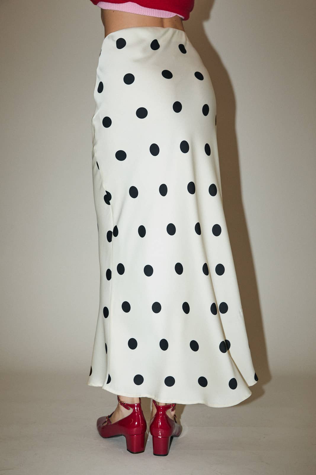 Satin Polka Dot Midi Skirt