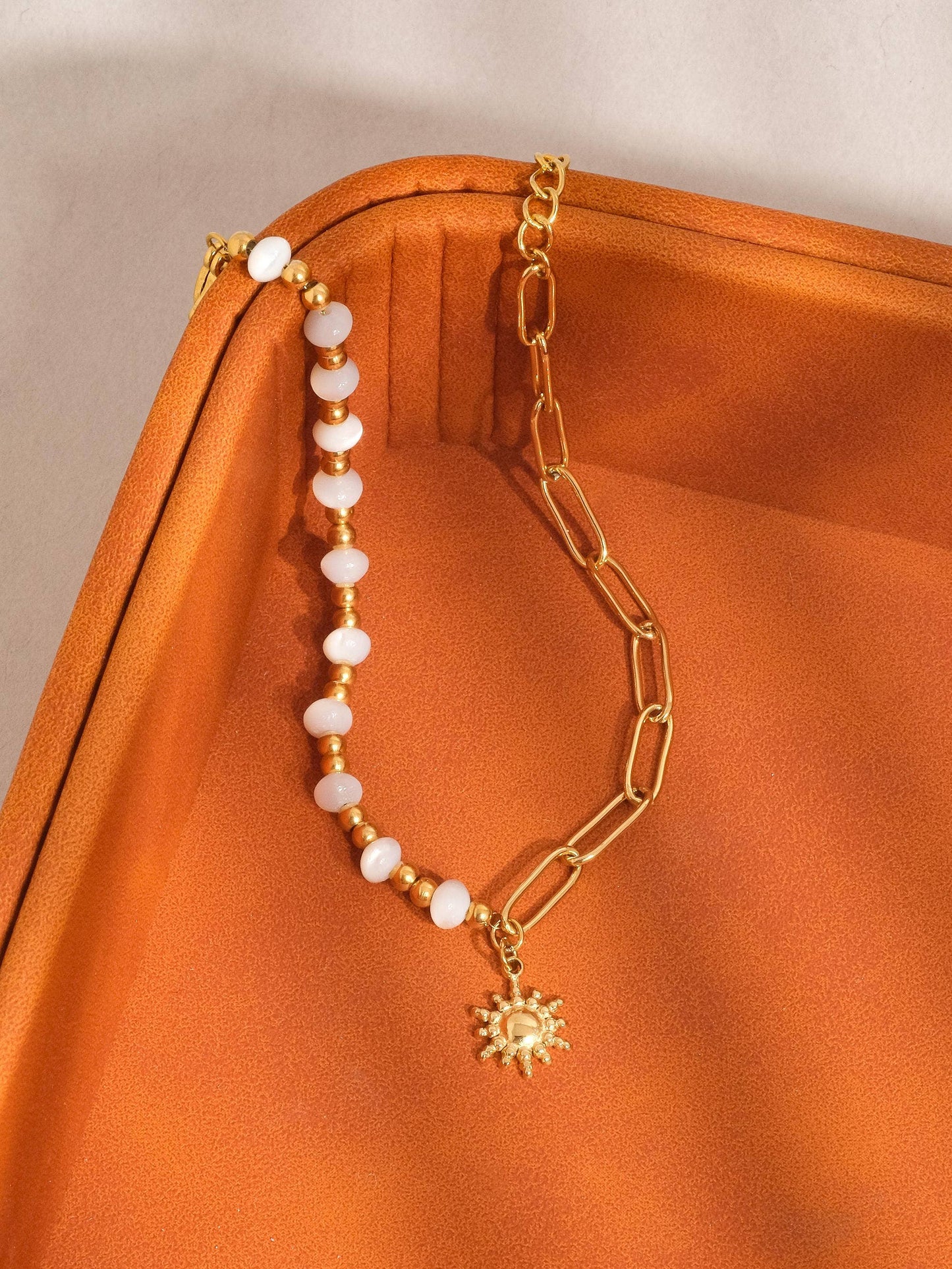 Sapin 18K Gold Non-Tarnish Sun and Pearl Chain Bracelet