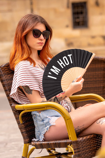 Hand Fan "I'm Hot" Black