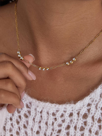Non-Tarnish CZ Station Chain Necklace