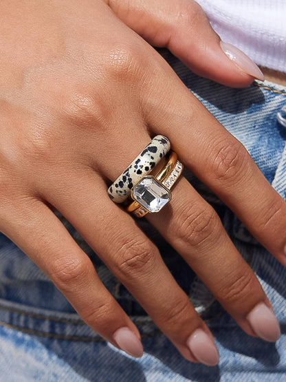 Stone 18K Gold Non-Tarnish Dalmatian Stone Mixed Ring Set