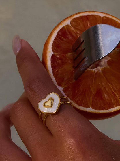 Nari 18K Gold Non-Tarnish Heart Two Band Ring