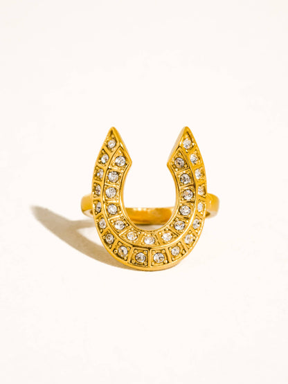18K Gold Non-Tarnish CZ Horseshoe Ring