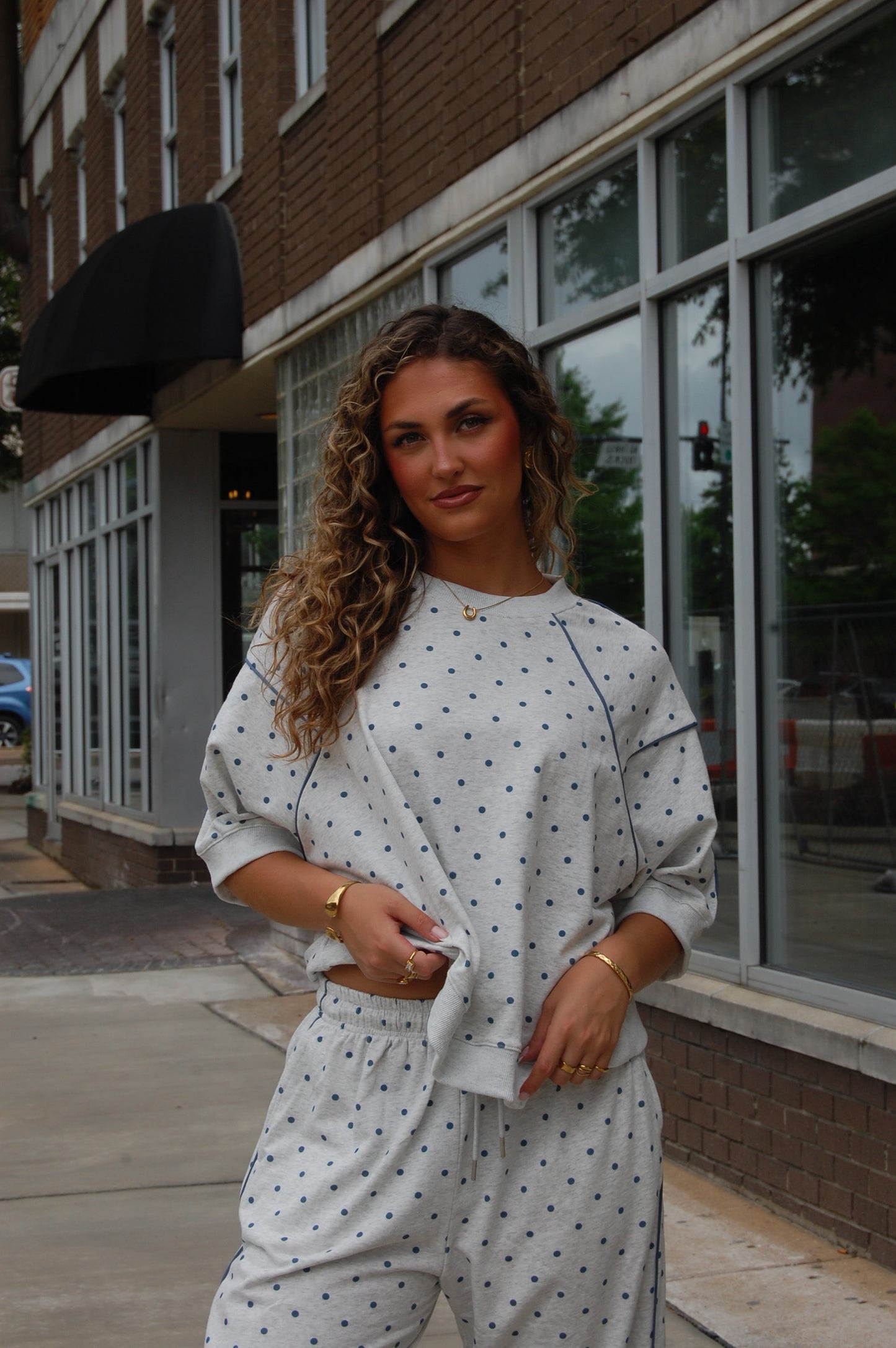 Piping Polka Dot Top Set