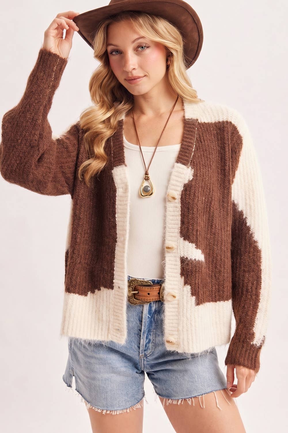 Cowhide Fuzzy Cardigan
