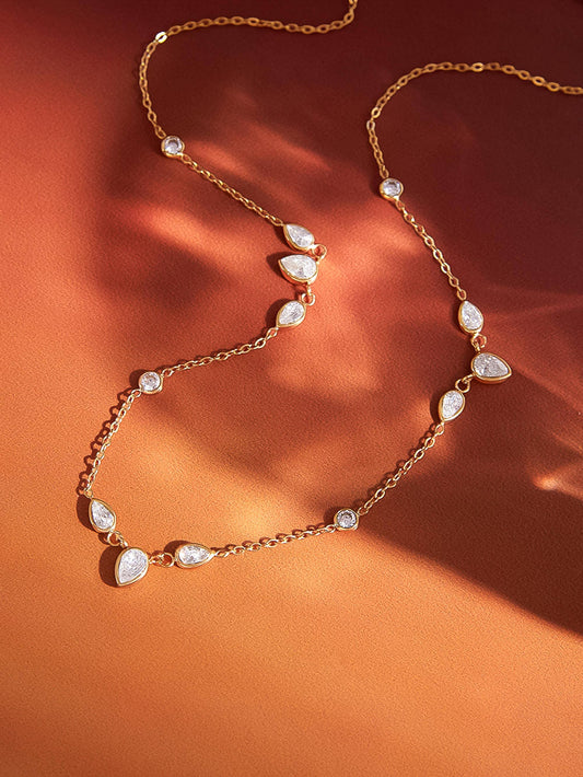 Non-Tarnish CZ Teardrop Layered Necklace