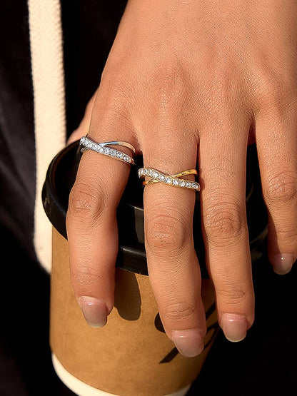 Rue 18K Gold Non-Tarnish CZ Crossover Ring