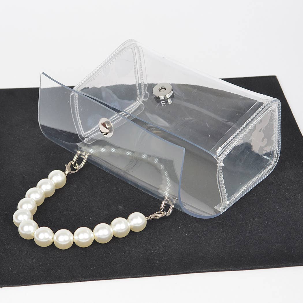 Transparent Pearl Handle Flap Bag
