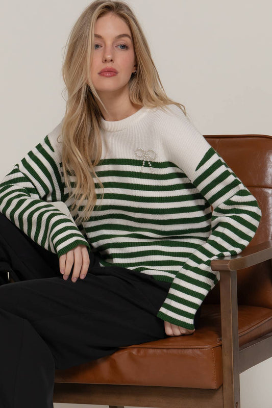 Pearl Bow Stripe Sweater