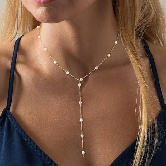 Non Tarnish Pearl Y Necklace