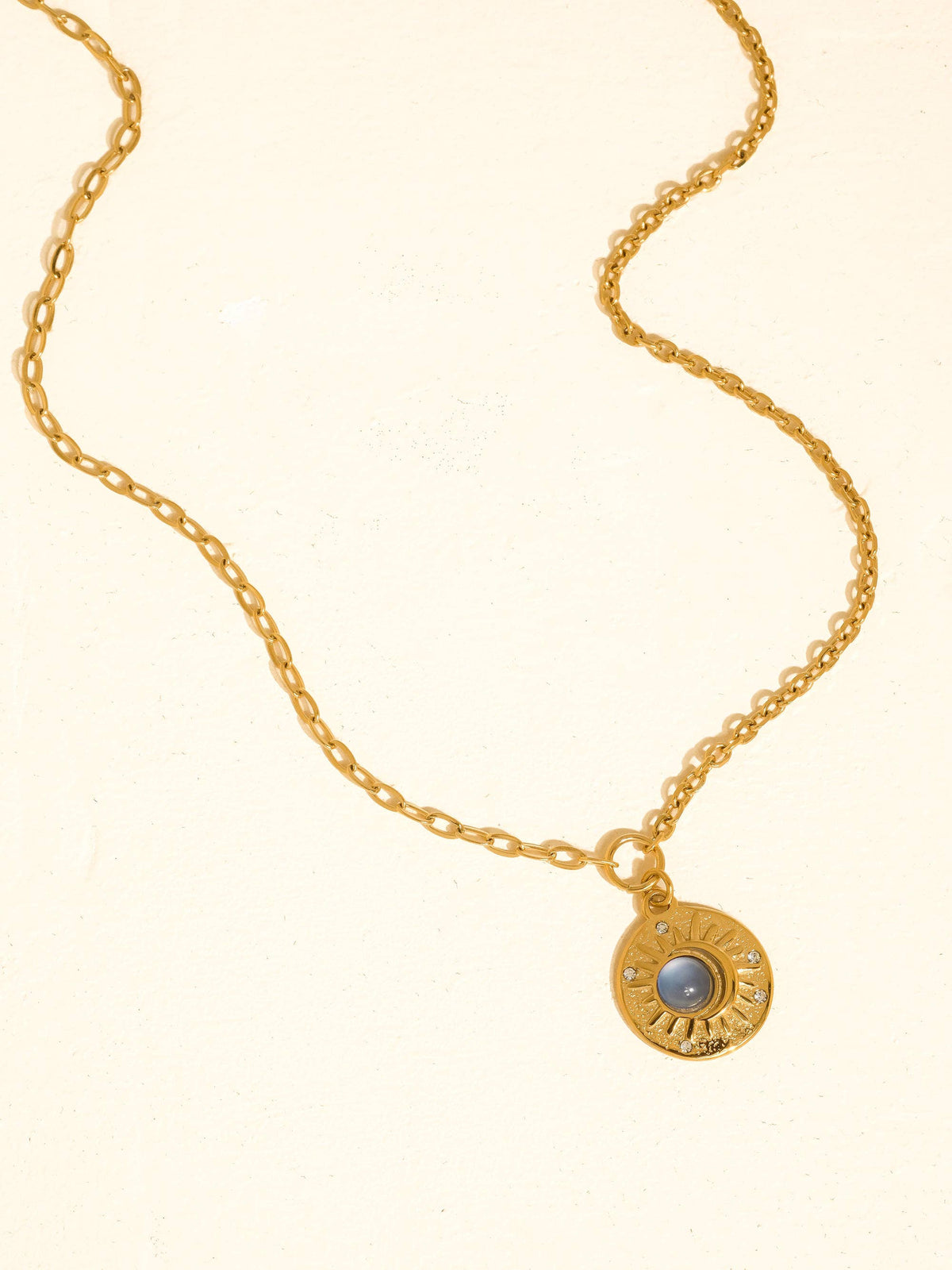 Non-Tarnish Blue Stone Medallion Necklace