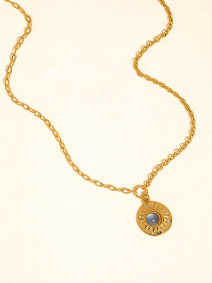 Non-Tarnish Blue Stone Medallion Necklace