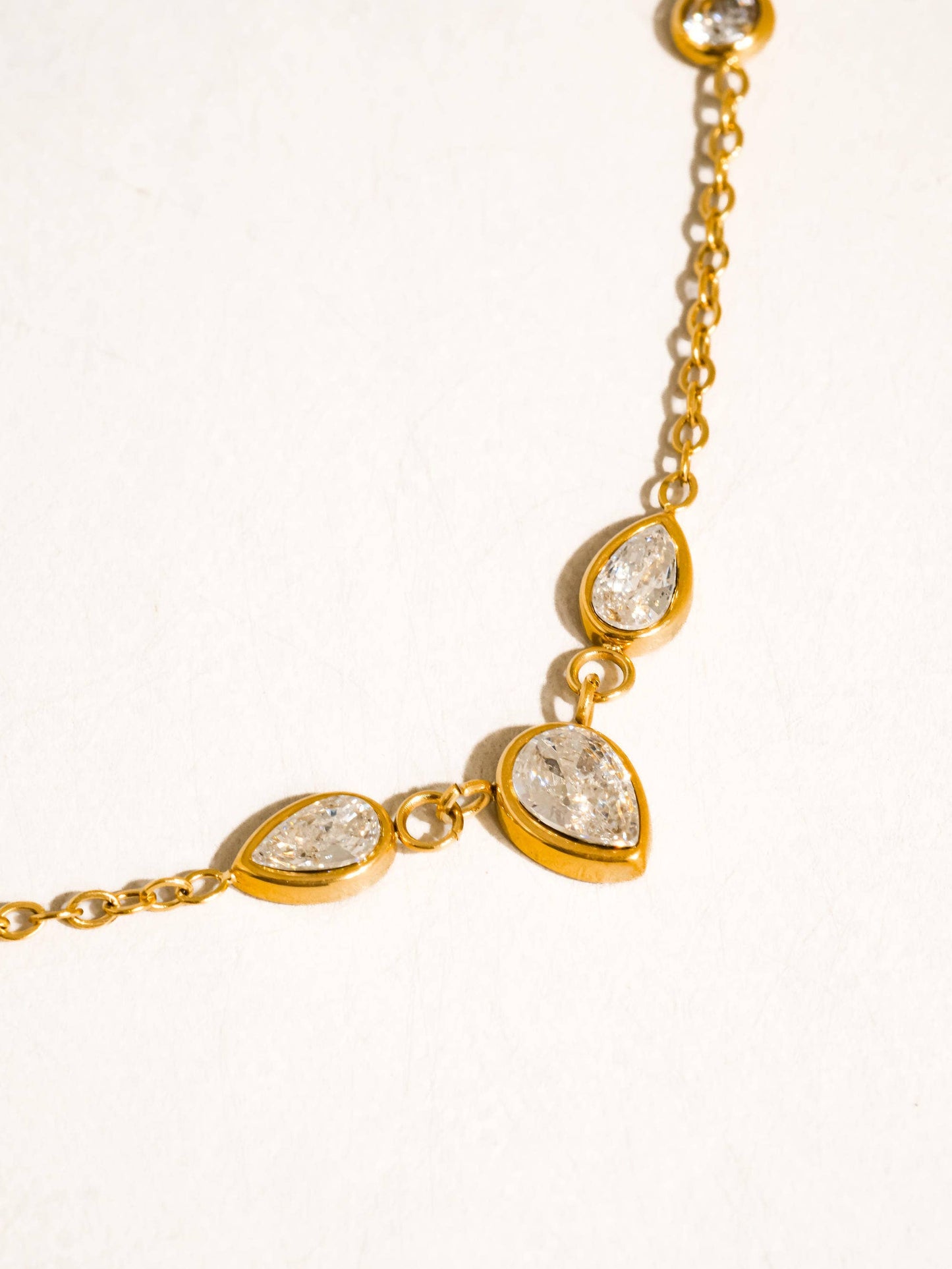 Non-Tarnish CZ Teardrop Layered Necklace