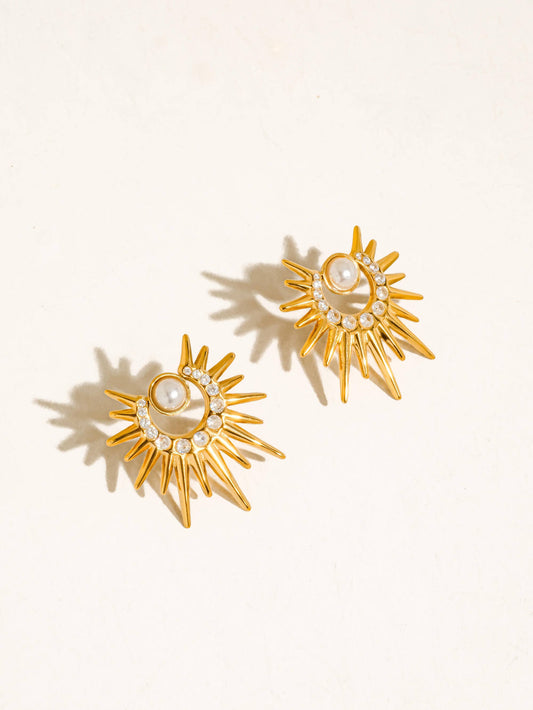 Non-Tarnish Pearl Sunburst Earrings