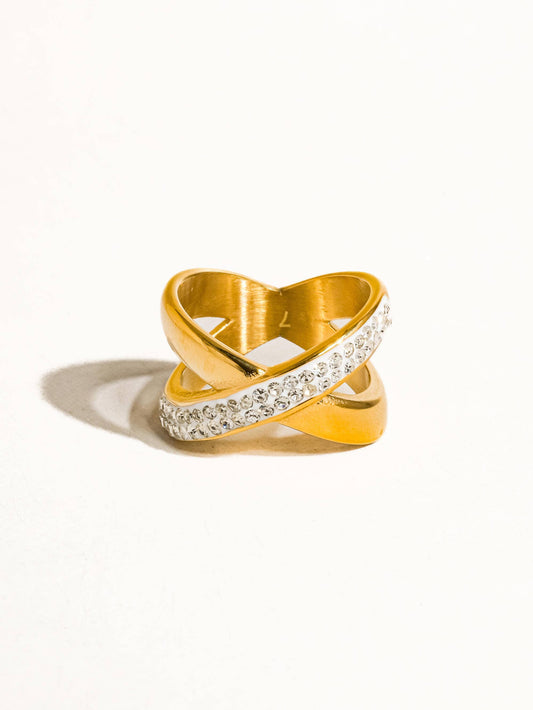 Pauline 18K Gold Non-Tarnish X Rhinestone Ring