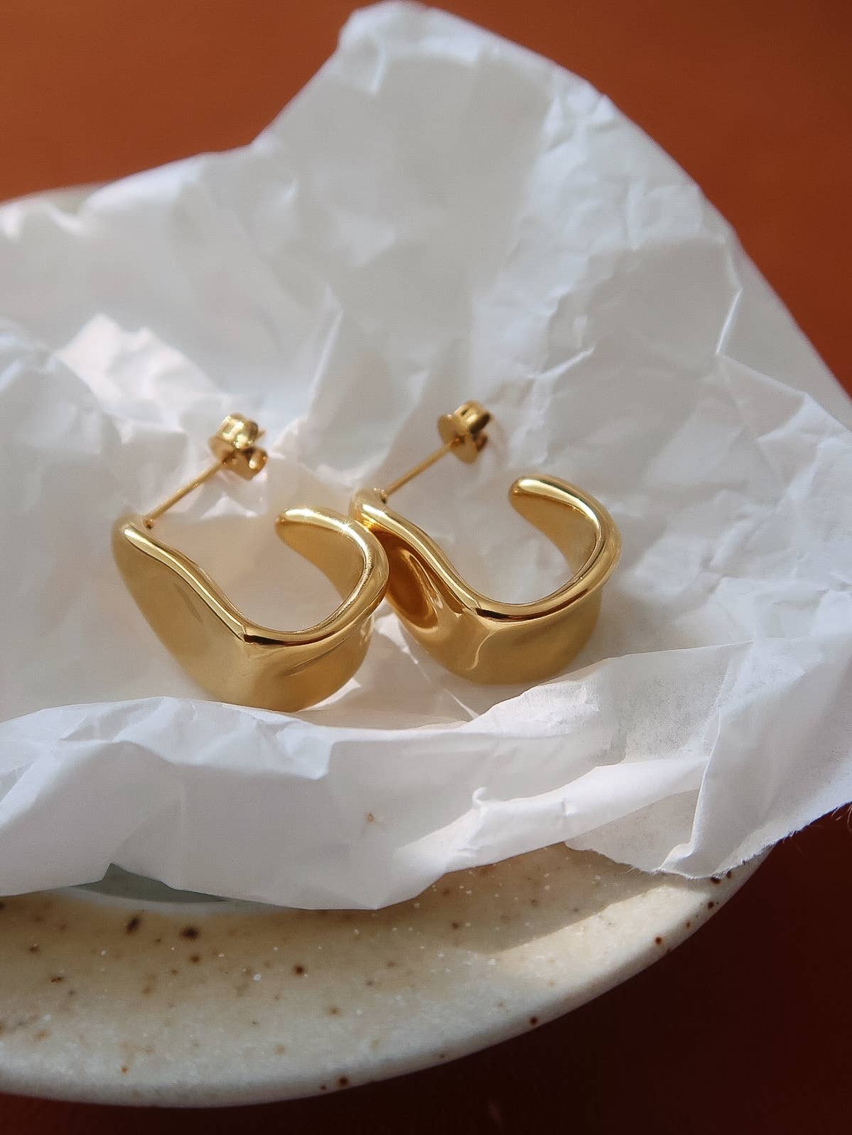 Non-Tarnish Sculpted Wave Hoop Earrings