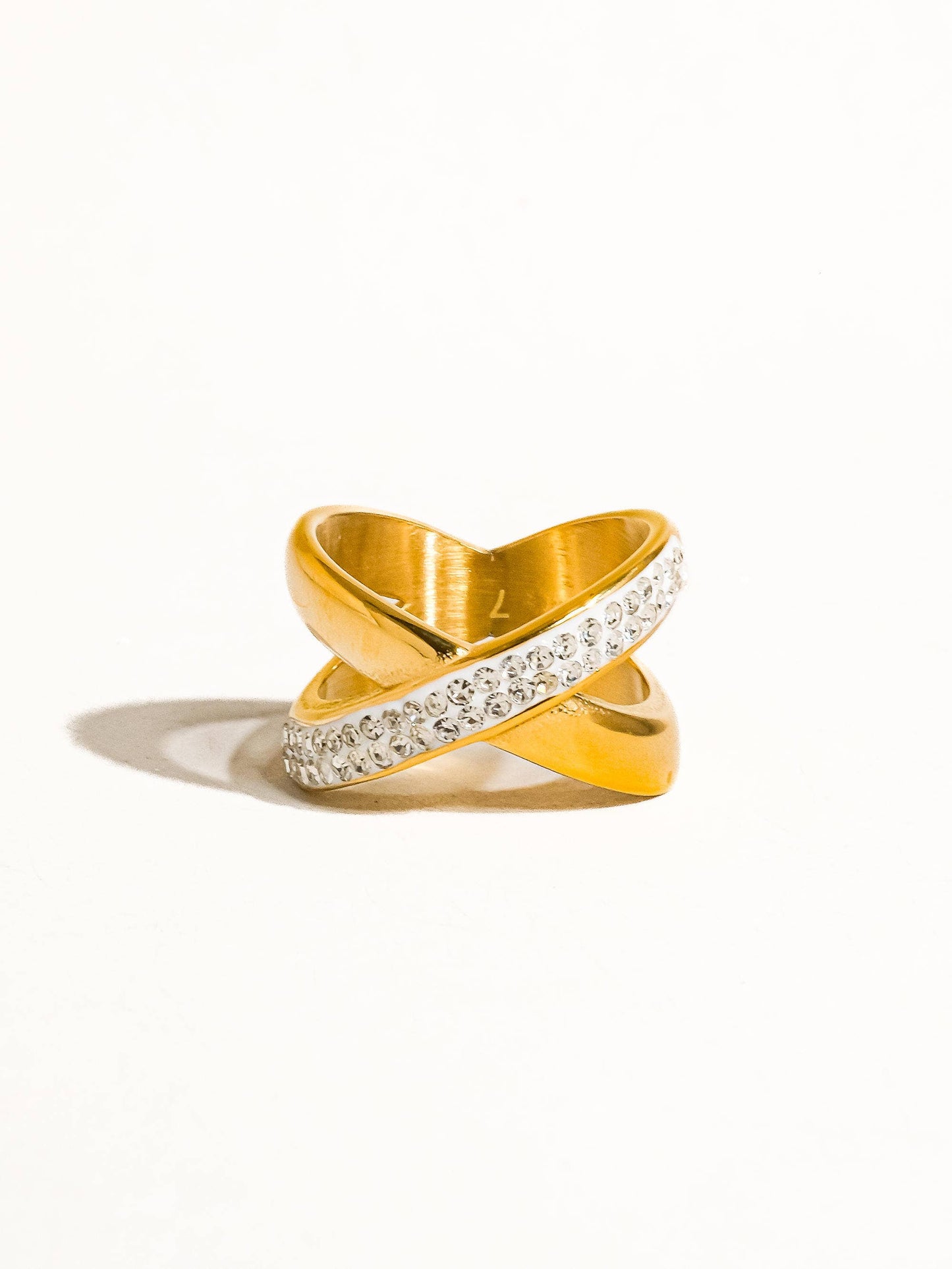 Pauline 18K Gold Non-Tarnish X Rhinestone Ring