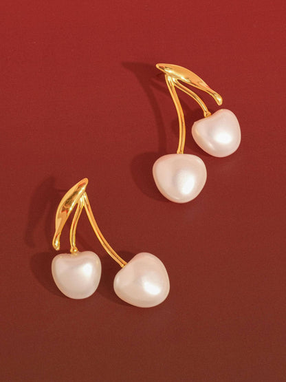 Non-Tarnish Pearl Cherry Earrings
