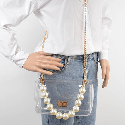 Transparent Cross body Bag W/ Pearl Chain