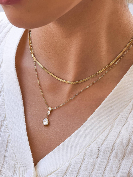 Non-Tarnish Layered Teardrop Necklace