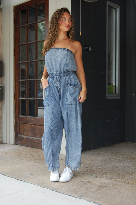 Tube Denim Jumpsuit