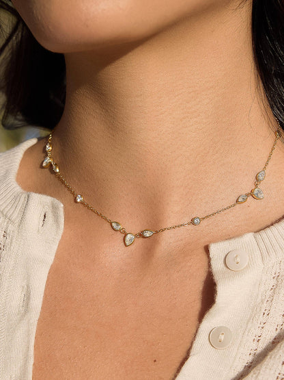 Non-Tarnish CZ Teardrop Layered Necklace