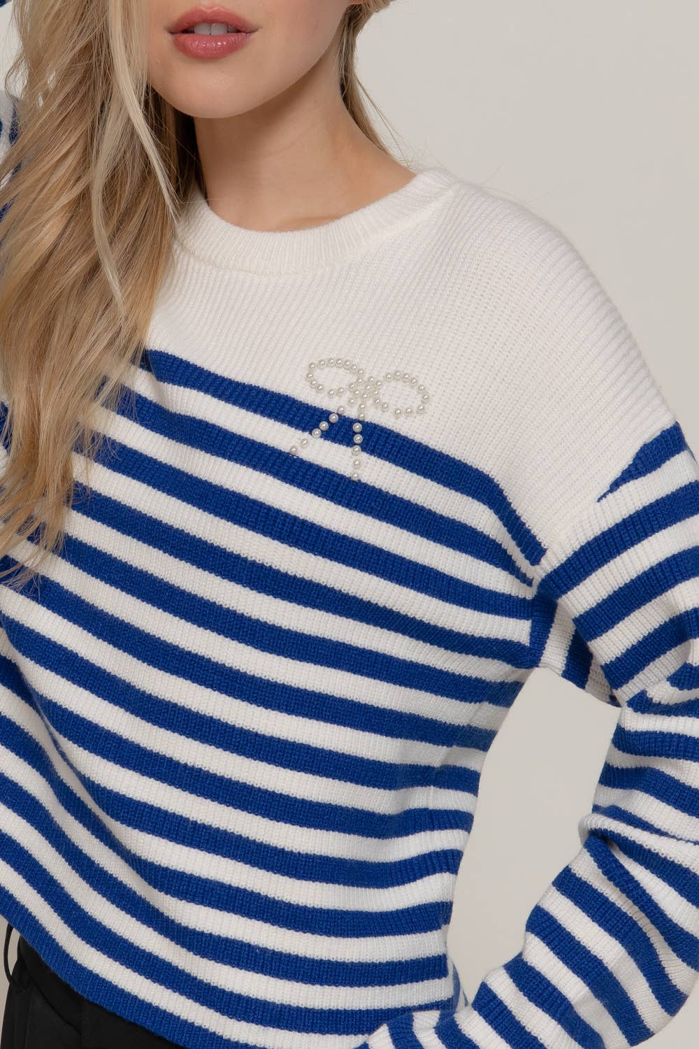 Pearl Bow Stripe Sweater