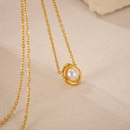 Non Tarnish Gold Pearl Necklace