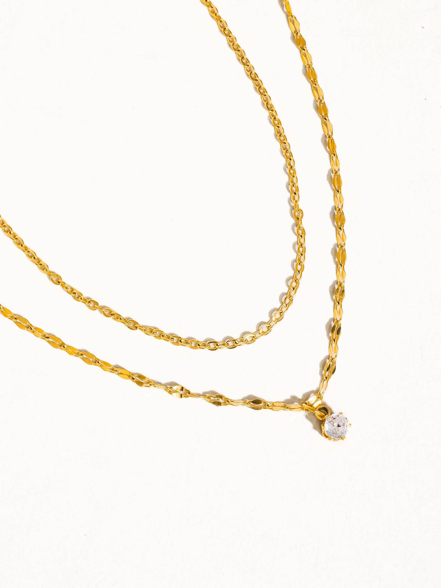 Cerise Non-Tarnish CZ Stone Stacked Necklace