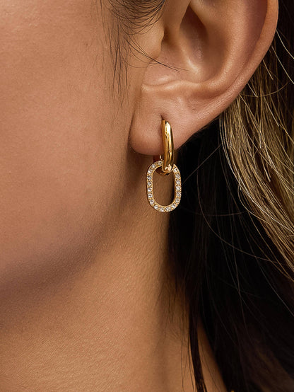 Non-Tarnish CZ Oval Link Drop Earrings