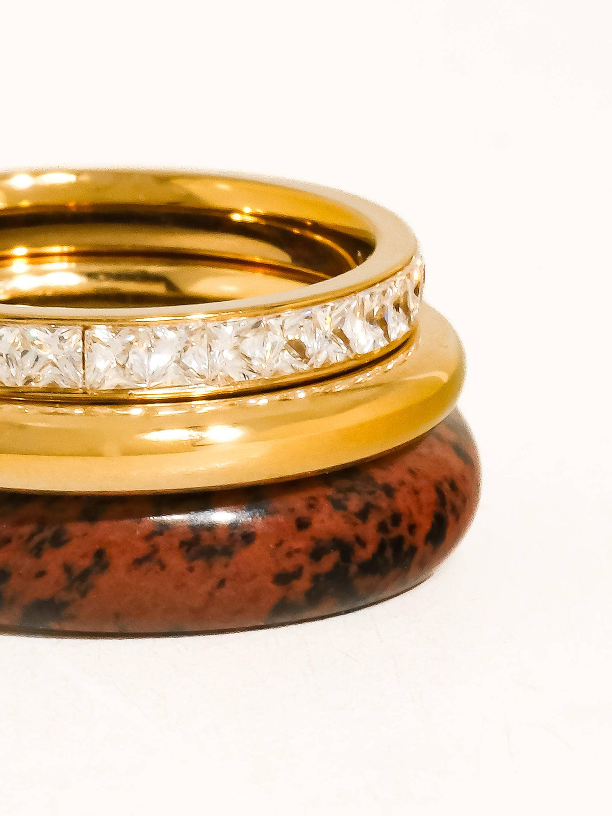 Ash 18K Gold Non-Tarnish Red Jasper Stone Mixed Ring Set