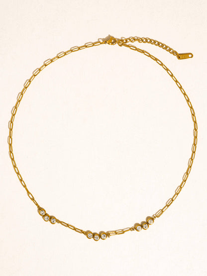 Non-Tarnish CZ Station Chain Necklace