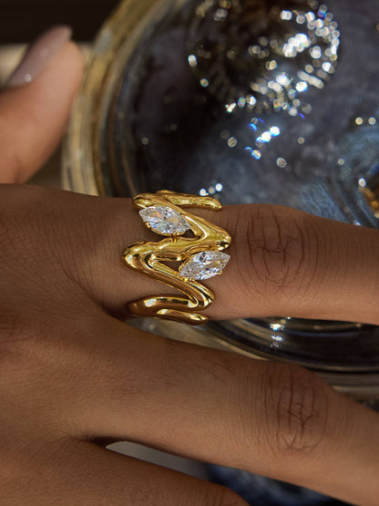 Lumi 18K Gold Non-Tarnish Abstract CZ Open Ring